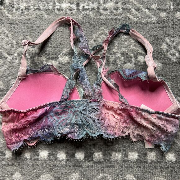 Victorias Secret PINK Front Close Date Racerback Bra Pastel Ombré 32B Lace - Picture 2 of 5